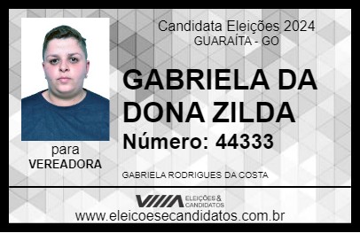 Candidato GABRIELA DA DONA ZILDA 2024 - GUARAÍTA - Eleições