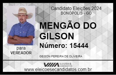 Candidato MENGÃO DO GILSON 2024 - BONÓPOLIS - Eleições