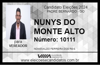 Candidato NUNYS DO MONTE ALTO 2024 - PADRE BERNARDO - Eleições