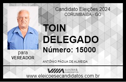 Candidato TOIN DELEGADO 2024 - CORUMBAÍBA - Eleições