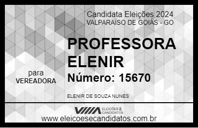 Candidato PROFESSORA ELENIR 2024 - VALPARAÍSO DE GOIÁS - Eleições