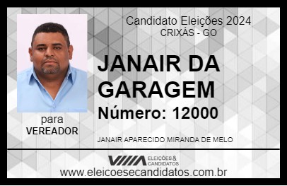 Candidato JANAIR DA GARAGEM 2024 - CRIXÁS - Eleições