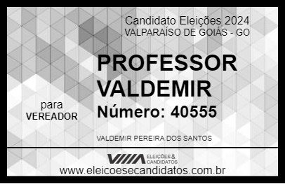 Candidato PROFESSOR VALDEMIR 2024 - VALPARAÍSO DE GOIÁS - Eleições