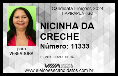 Candidato NICINHA DA CRECHE 2024 - ITAPIRAPUÃ - Eleições