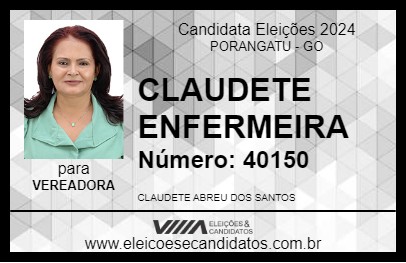 Candidato CLAUDETE ENFERMEIRA 2024 - PORANGATU - Eleições