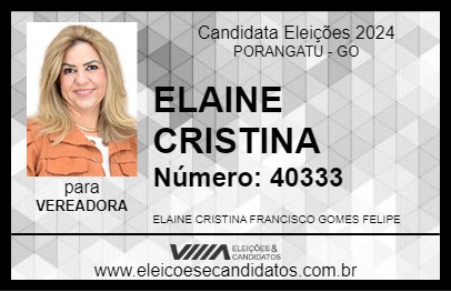 Candidato ELAINE CRISTINA EX CONSELHEIRA 2024 - PORANGATU - Eleições