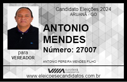 Candidato ANTONIO MENDES 2024 - ARUANÃ - Eleições