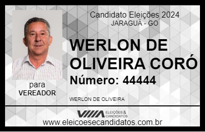 Candidato WERLON DE OLIVEIRA CORÓ 2024 - JARAGUÁ - Eleições