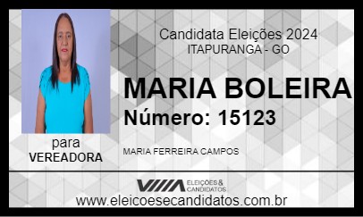 Candidato MARIA BOLEIRA 2024 - ITAPURANGA - Eleições