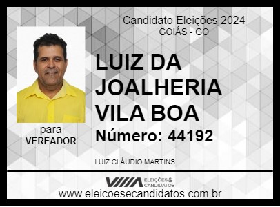 Candidato LUIZ DA JOALHERIA VILA BOA 2024 - GOIÁS - Eleições