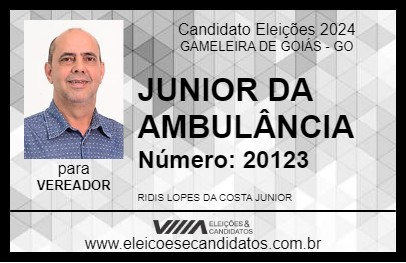 Candidato JUNIOR DA AMBULÂNCIA 2024 - GAMELEIRA DE GOIÁS - Eleições