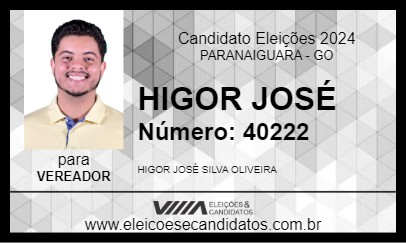 Candidato HIGOR JOSÉ 2024 - PARANAIGUARA - Eleições