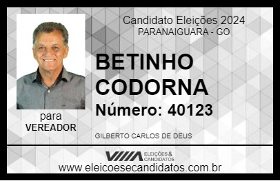 Candidato BETINHO CODORNA 2024 - PARANAIGUARA - Eleições