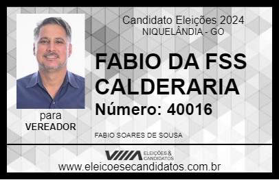 Candidato FABIO DA FSS CALDERARIA 2024 - NIQUELÂNDIA - Eleições