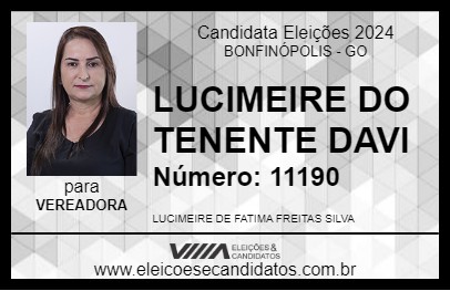 Candidato LUCIMEIRE DO TENENTE DAVI 2024 - BONFINÓPOLIS - Eleições