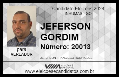 Candidato JEFERSON GORDIM 2024 - INHUMAS - Eleições