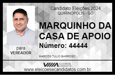 Candidato MARQUINHO DA CASA DE APOIO 2024 - QUIRINÓPOLIS - Eleições