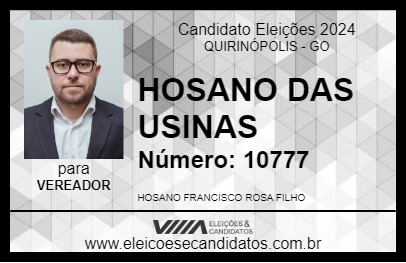 Candidato HOSANO DAS USINAS 2024 - QUIRINÓPOLIS - Eleições