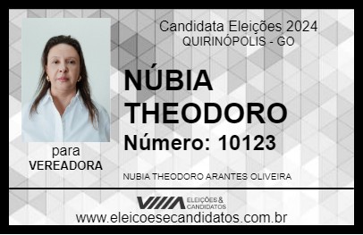 Candidato NÚBIA THEODORO 2024 - QUIRINÓPOLIS - Eleições