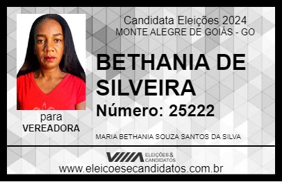 Candidato BETHANIA DE SILVEIRA 2024 - MONTE ALEGRE DE GOIÁS - Eleições