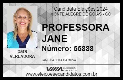 Candidato PROFESSORA JANE 2024 - MONTE ALEGRE DE GOIÁS - Eleições