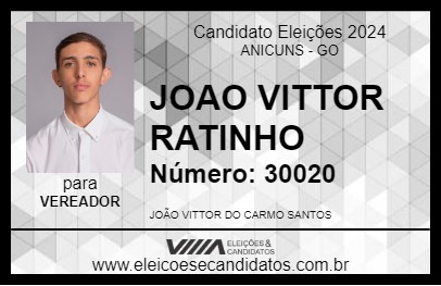 Candidato JOAO VITTOR RATINHO 2024 - ANICUNS - Eleições