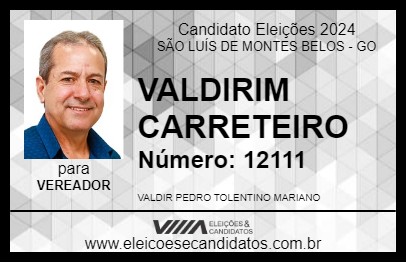 Candidato VALDIRIM CARRETEIRO 2024 - SÃO LUÍS DE MONTES BELOS - Eleições