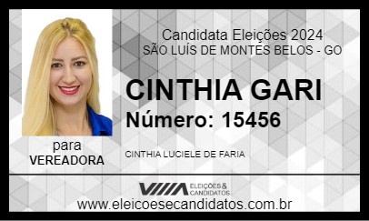 Candidato CINTHIA GARI 2024 - SÃO LUÍS DE MONTES BELOS - Eleições