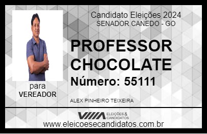 Candidato PROFESSOR CHOCOLATE 2024 - SENADOR CANEDO - Eleições