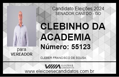 Candidato CLEBINHO DA ACADEMIA 2024 - SENADOR CANEDO - Eleições