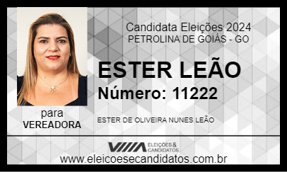 Candidato ESTER LEÃO 2024 - PETROLINA DE GOIÁS - Eleições