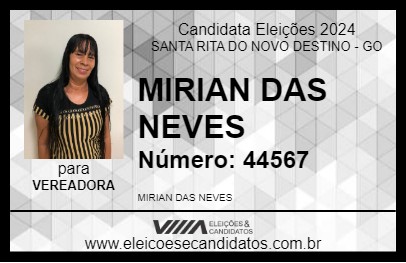 Candidato MIRIAN DAS NEVES 2024 - SANTA RITA DO NOVO DESTINO - Eleições