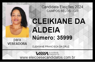 Candidato CLEIKIANE DA ALDEIA 2024 - CAMPOS BELOS - Eleições