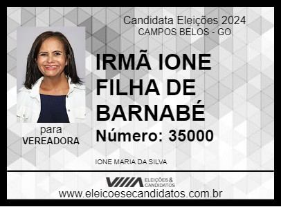 Candidato IRMÃ IONE FILHA DE BARNABÉ 2024 - CAMPOS BELOS - Eleições