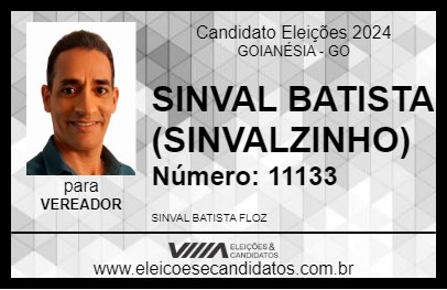 Candidato SINVAL BATISTA (SINVALZINHO) 2024 - GOIANÉSIA - Eleições