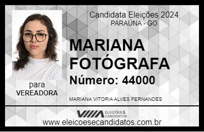 Candidato MARIANA FOTÓGRAFA 2024 - PARAÚNA - Eleições