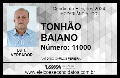 Candidato TONHÃO BAIANO 2024 - MOZARLÂNDIA - Eleições