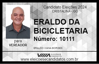 Candidato ERALDO DA BICICLETARIA 2024 - CRISTALINA - Eleições