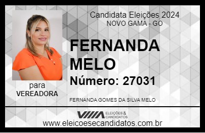 Candidato FERNANDA MELO 2024 - NOVO GAMA - Eleições