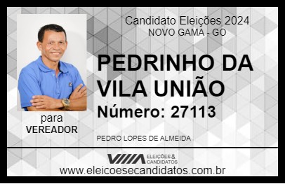 Candidato PEDRINHO DA VILA UNIÃO 2024 - NOVO GAMA - Eleições