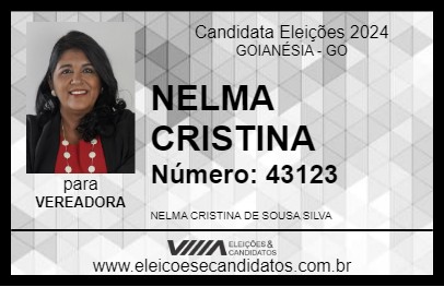 Candidato NELMA CRISTINA 2024 - GOIANÉSIA - Eleições