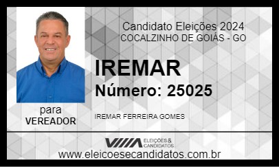 Candidato IREMAR 2024 - COCALZINHO DE GOIÁS - Eleições