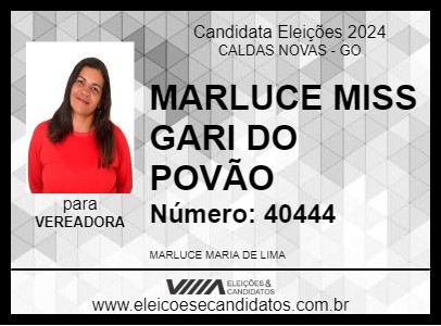 Candidato MARLUCE MISS GARI DO POVÃO 2024 - CALDAS NOVAS - Eleições