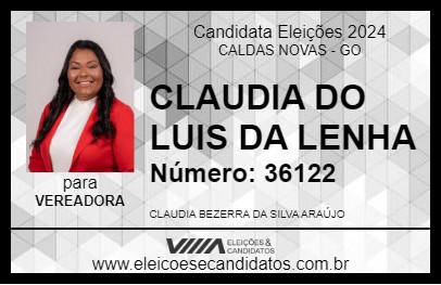 Candidato CLAUDIA DO LUIS DA LENHA 2024 - CALDAS NOVAS - Eleições