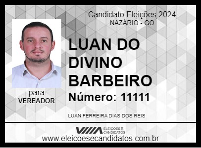 Candidato LUAN DO DIVINO BARBEIRO 2024 - NAZÁRIO - Eleições