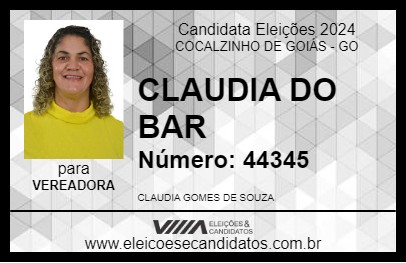 Candidato CLAUDIA DO BAR 2024 - COCALZINHO DE GOIÁS - Eleições