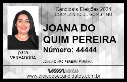 Candidato JOANA DO QUIM PEREIRA 2024 - COCALZINHO DE GOIÁS - Eleições