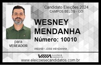 Candidato WESNEY MENDANHA 2024 - CAMPOS BELOS - Eleições