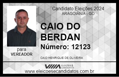 Candidato CAIO DO BERDAN 2024 - ARAGOIÂNIA - Eleições