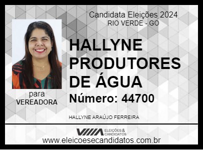 Candidato HALLYNE PRODUTORES DE ÁGUA 2024 - RIO VERDE - Eleições